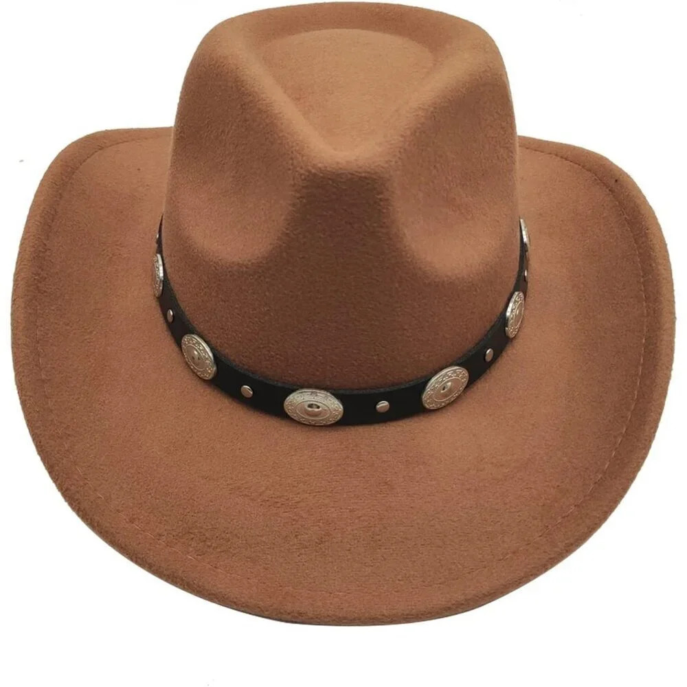 Men Khaki Cotton Blend Felt Fedora Western Cowgirl Hats - Picture 2 of 7